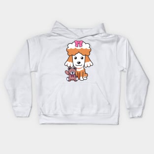 Cute Poodle holds a teddy bear Kids Hoodie